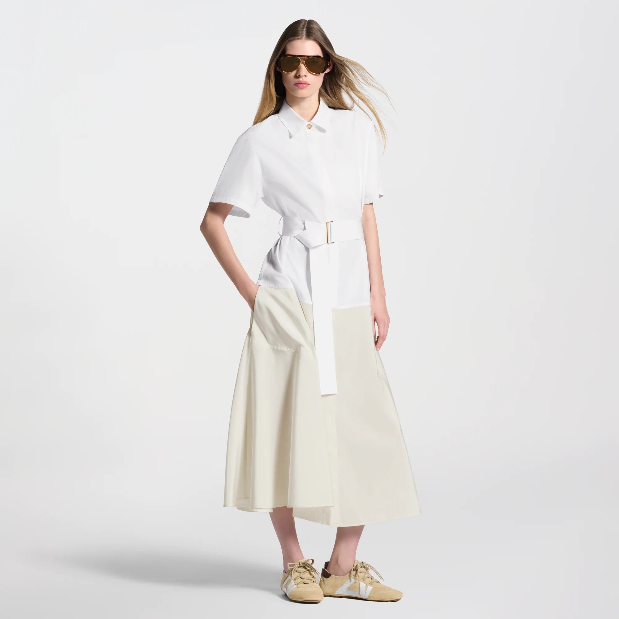 Color-Blocked Belted Shirt Dress
