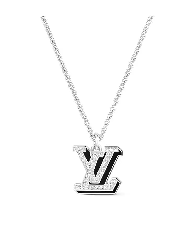 LV Medium Pendant, White Gold, Diamonds and Black Lacquer