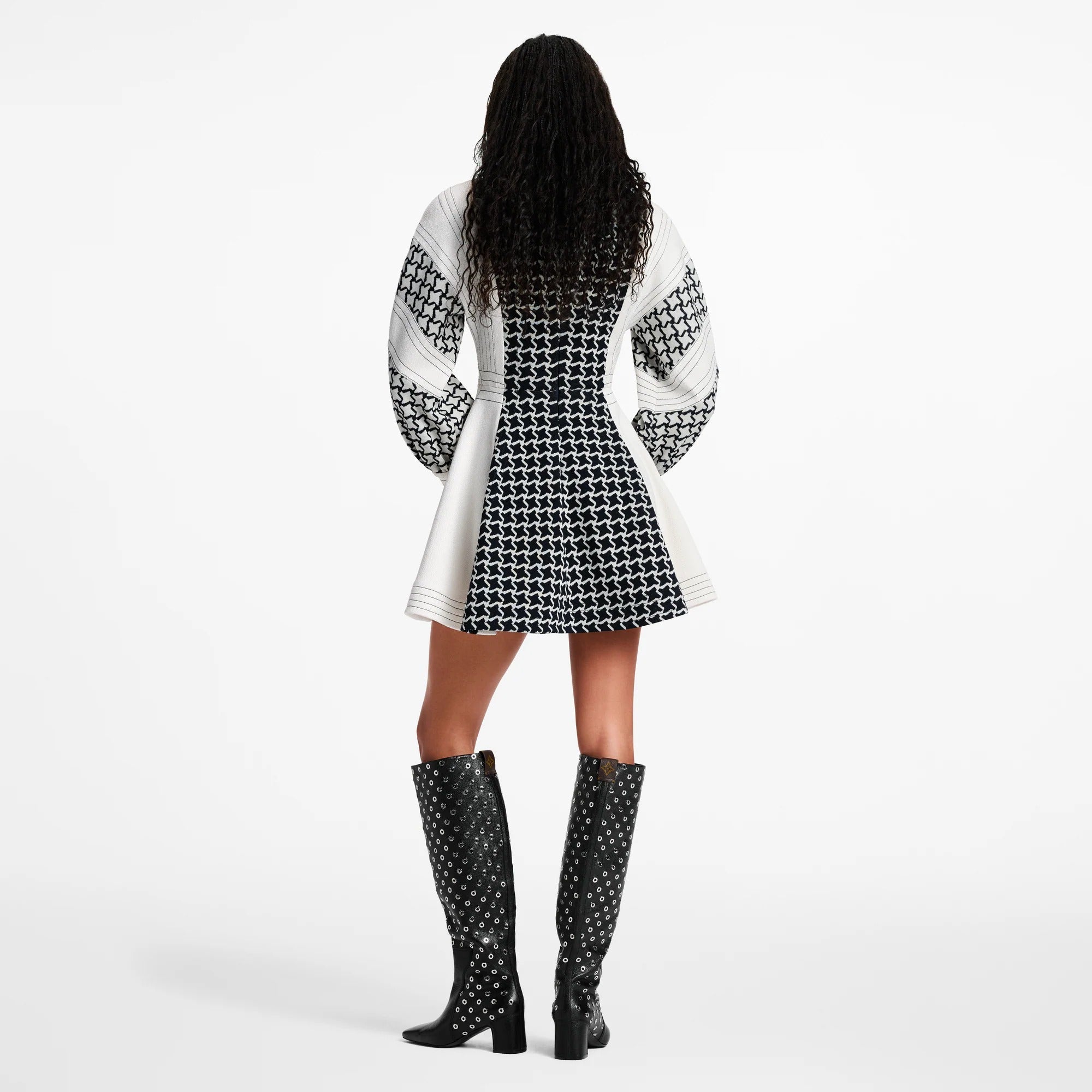 Honeycomb Jacquard Balloon Sleeve Dress