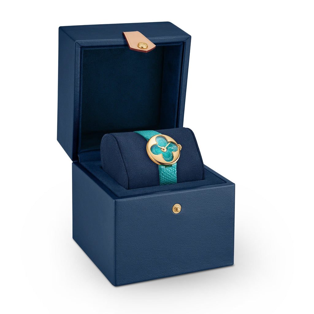 Color Blossom, Quartz, 26 MM, Yellow Gold and Amazonite