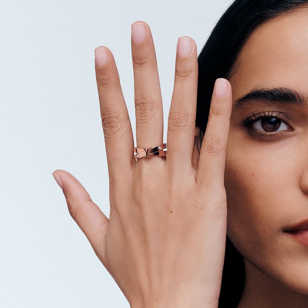 Empreinte Double Ring, Pink Gold and Diamonds