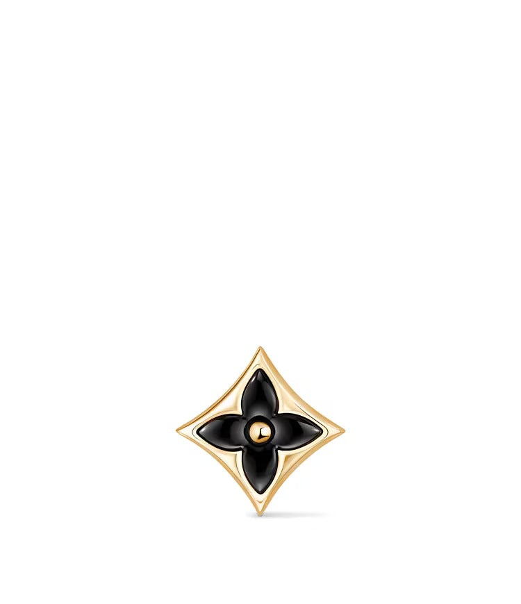 Color Blossom BB Star Ear Stud, Yellow Gold and Onyx - Per Unit