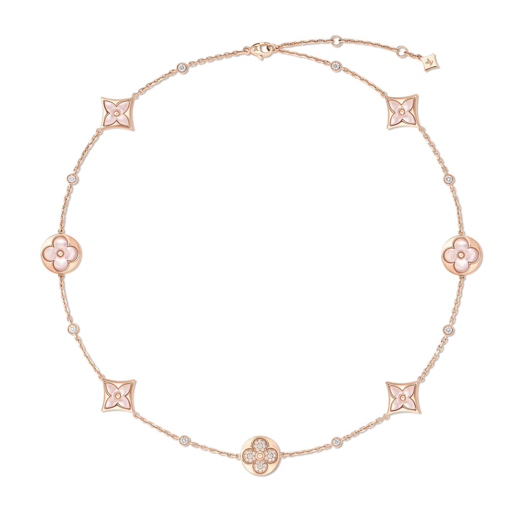 Color Blossom BB Multi-Motif Short Necklace, Pink Gold, Pink Mother-of-Pearl and Diamonds