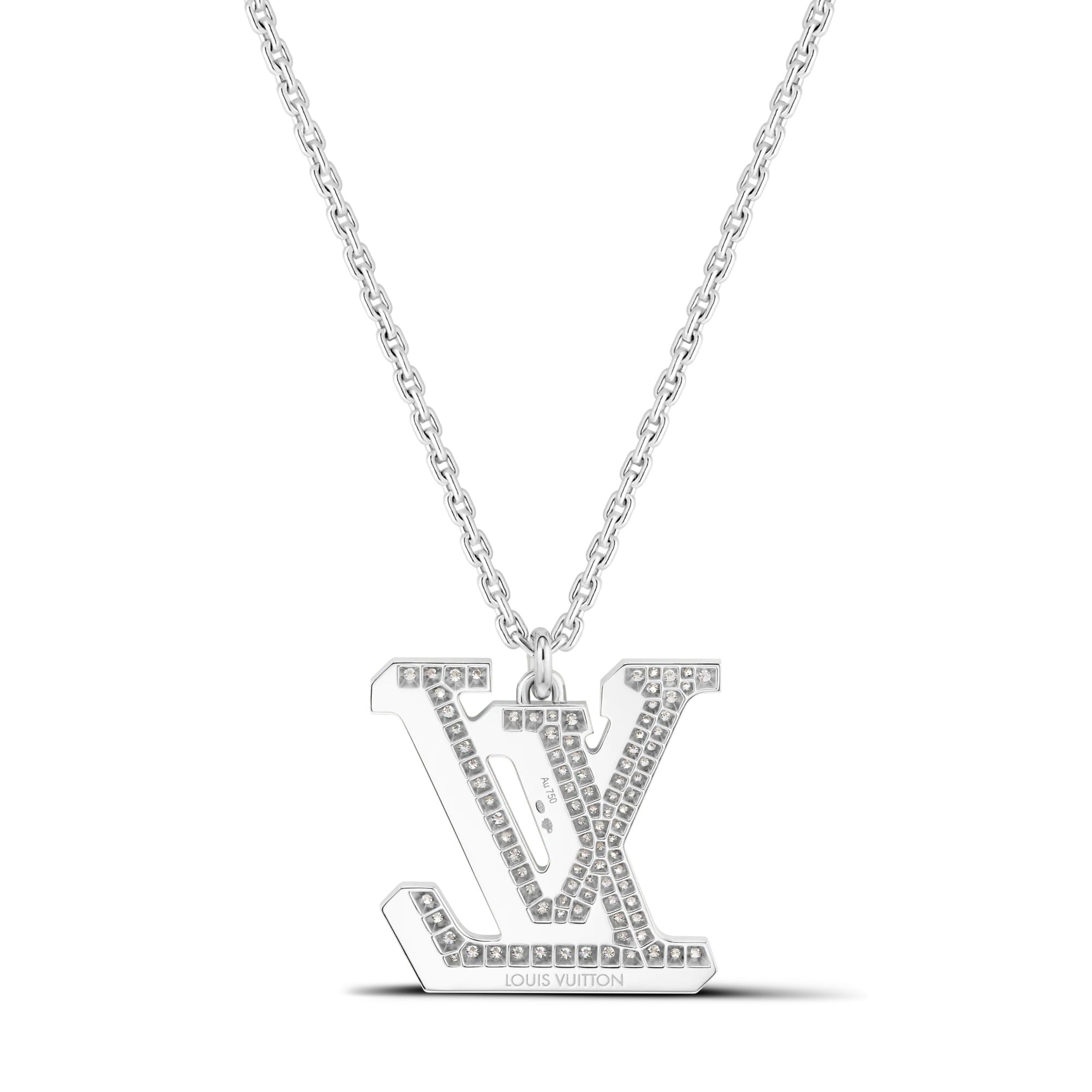 LV Large Pendant, White Gold, Diamonds and Black Lacquer