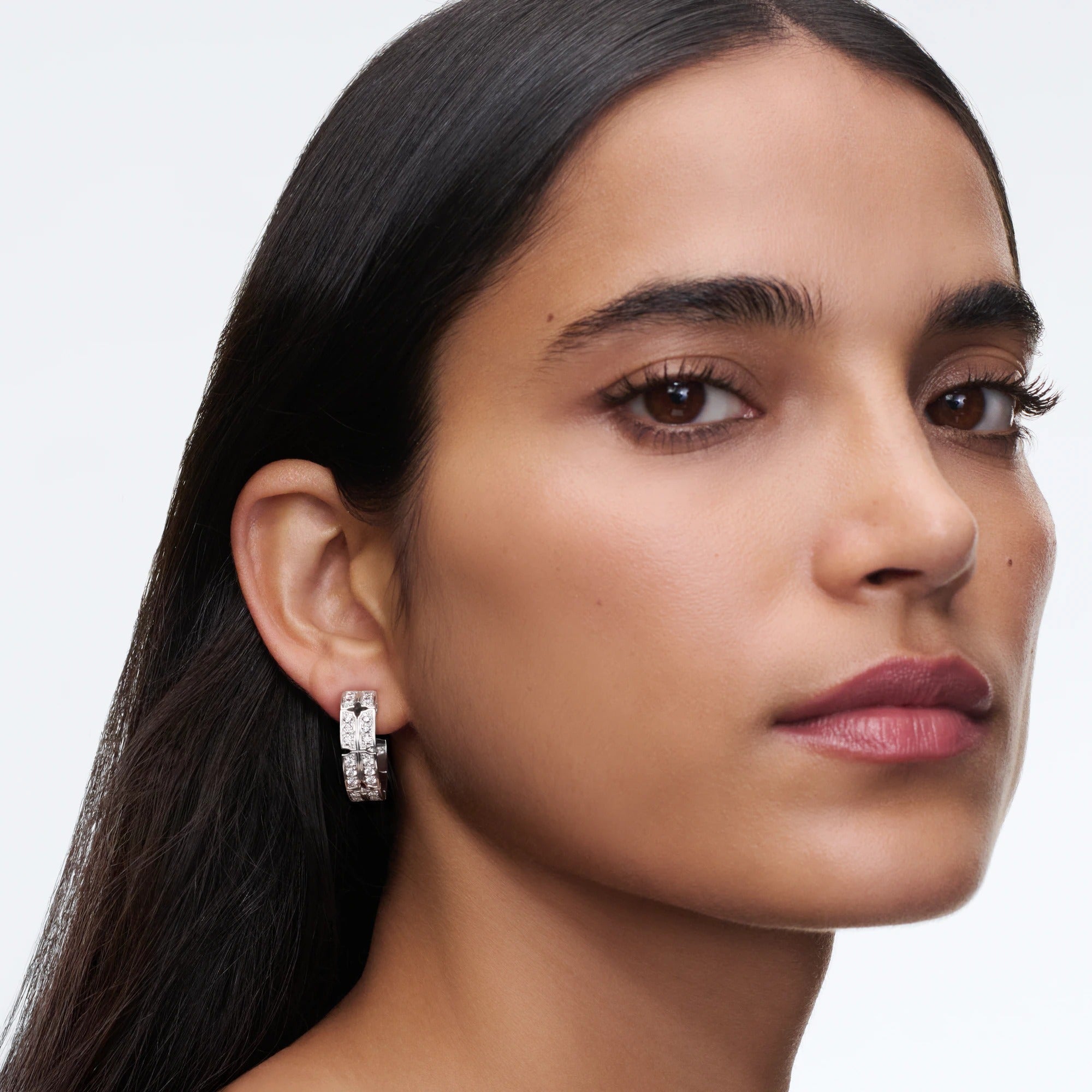 Tumbler Large Earrings, White Gold and Diamonds