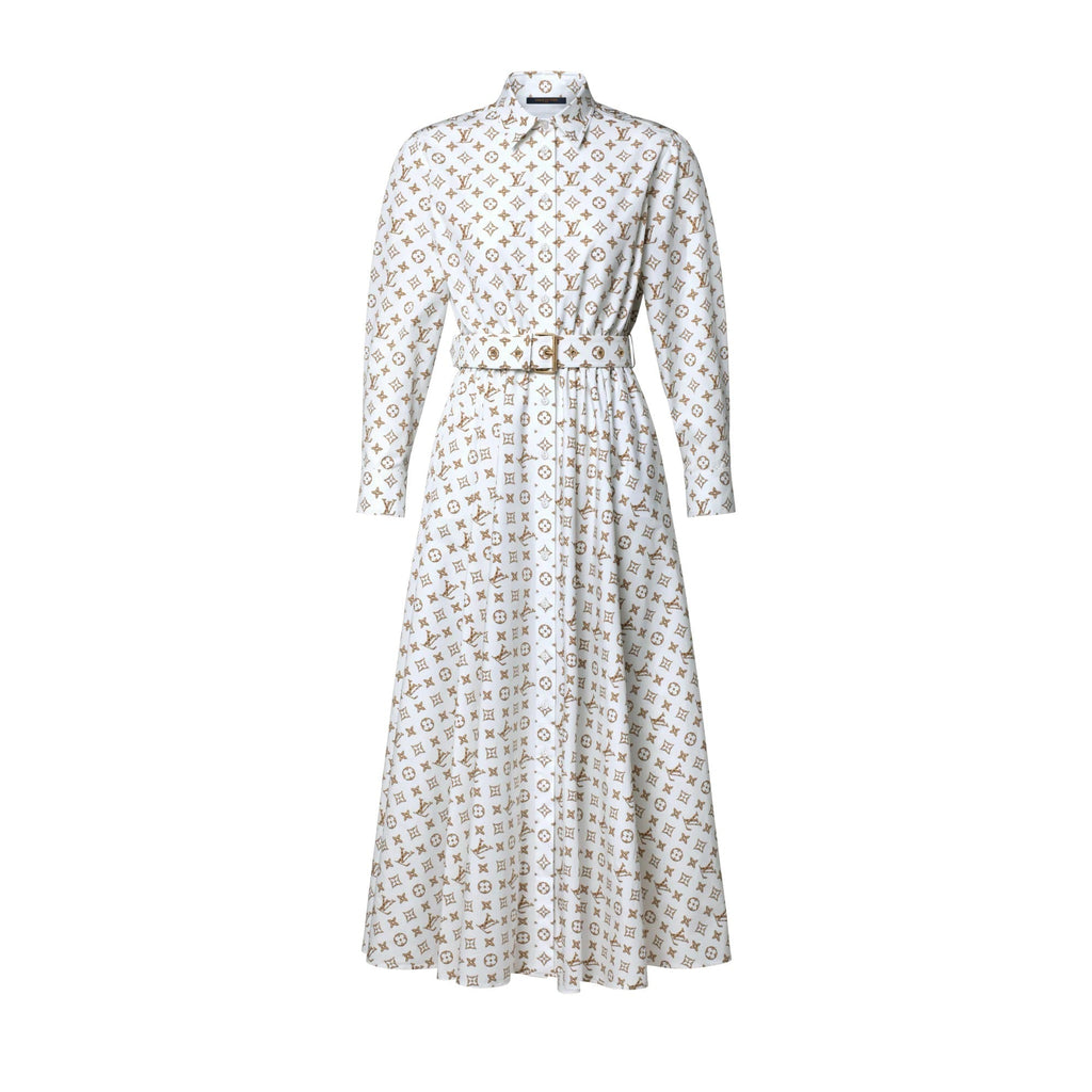 Woven Monogram Print Shirt Dress