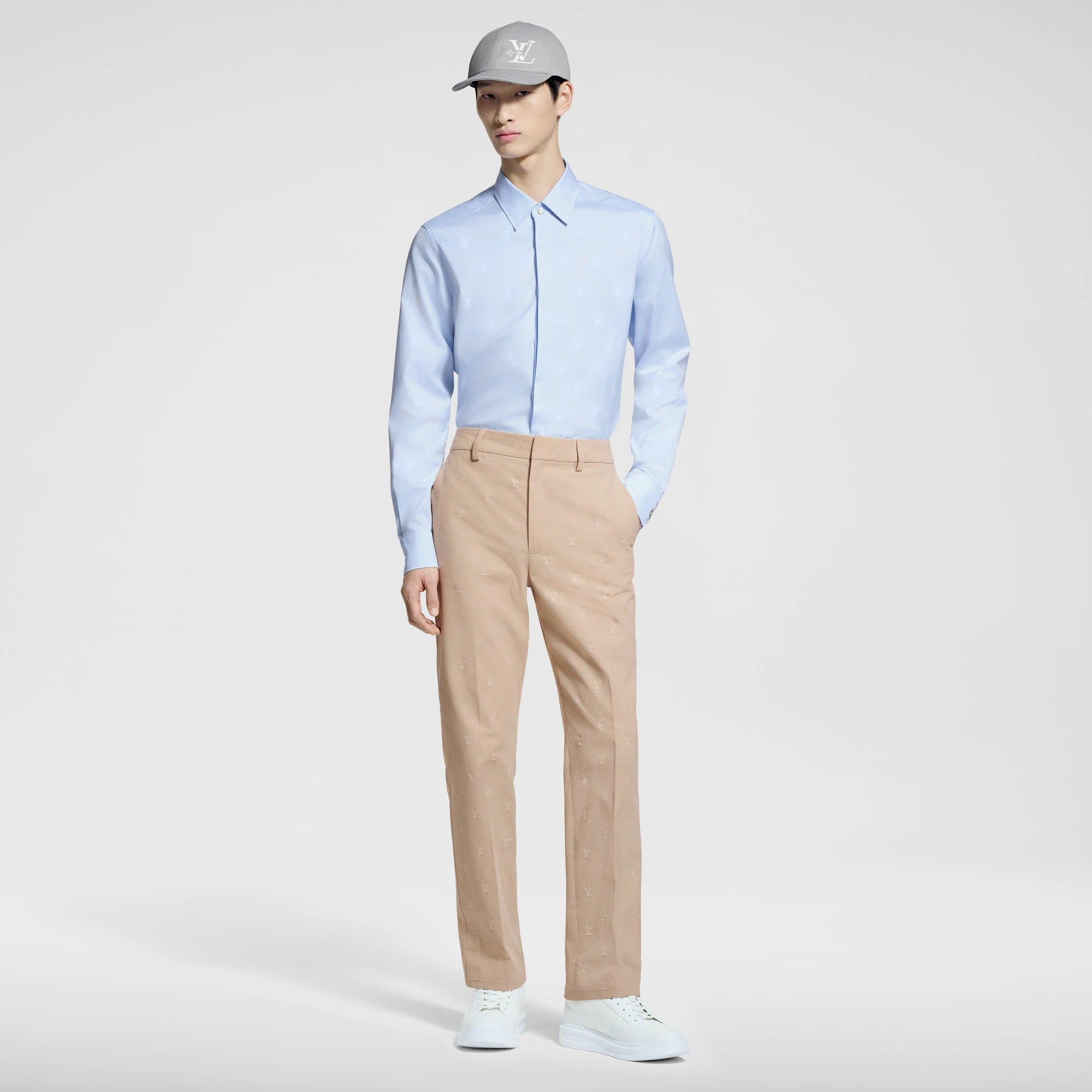 LV Blason Printed Cotton Long-Sleeved Oxford Shirt