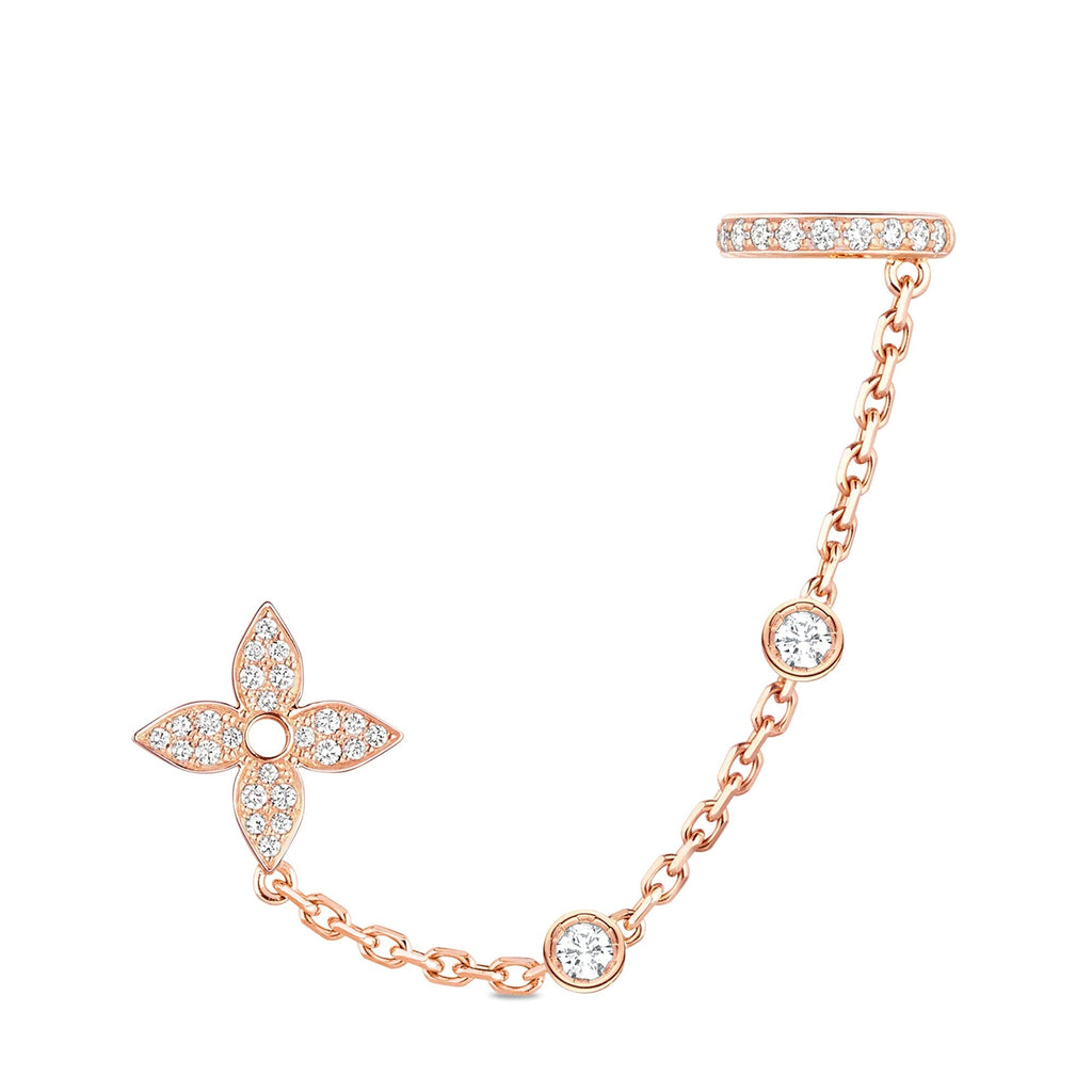 Idylle Blossom Mono Chain Earrings, Pink Gold And Diamonds - Per Unit