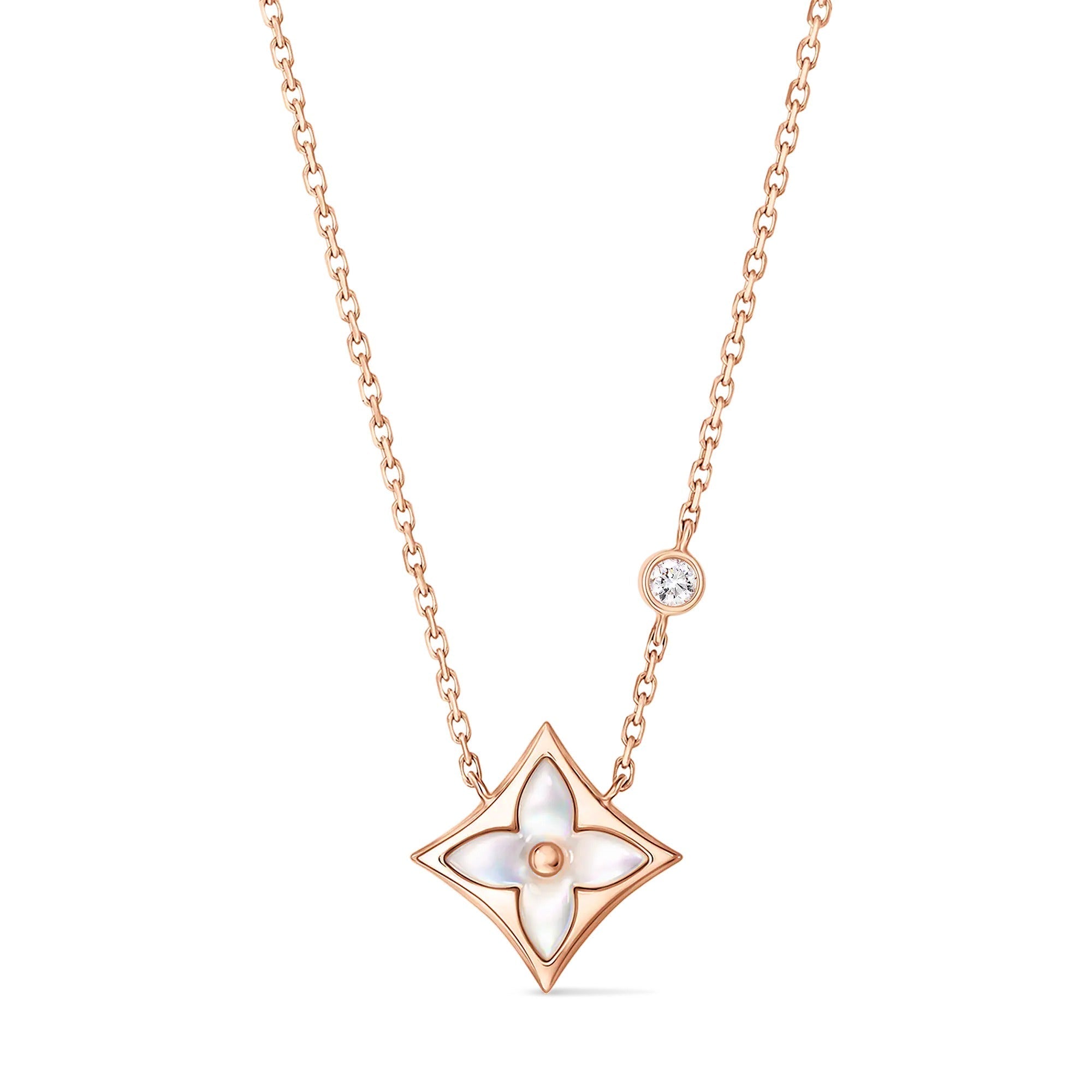 Color Blossom BB Star Pendant, Pink Gold, White Mother-of-Pearl and Diamond