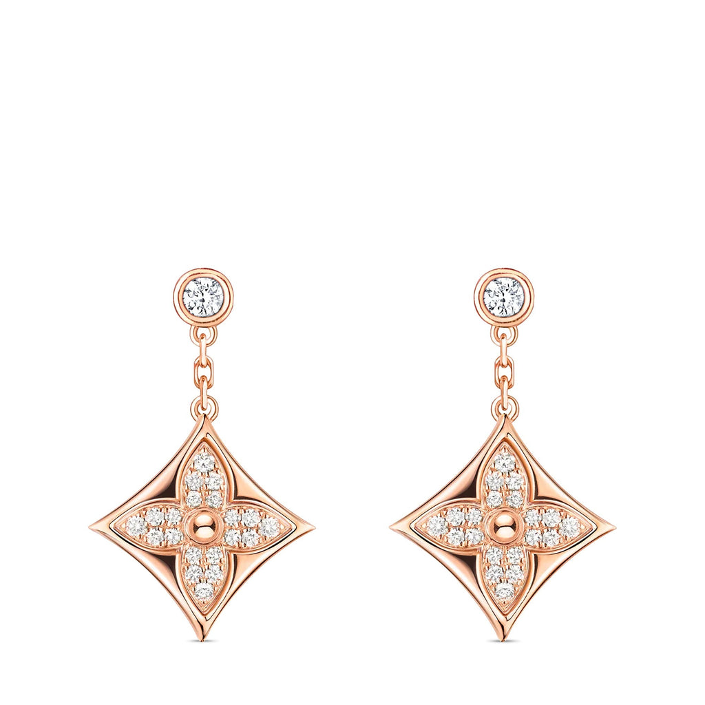 Color Blossom BB Star Earrings, Pink Gold and Diamonds