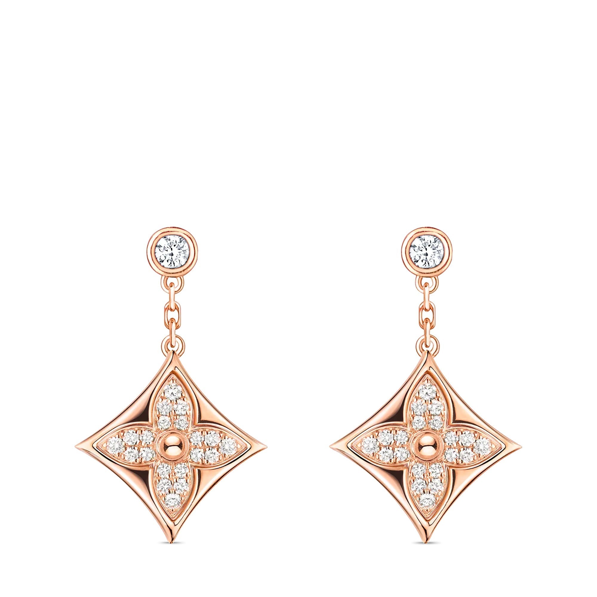 Color Blossom BB Star Earrings, Pink Gold and Diamonds