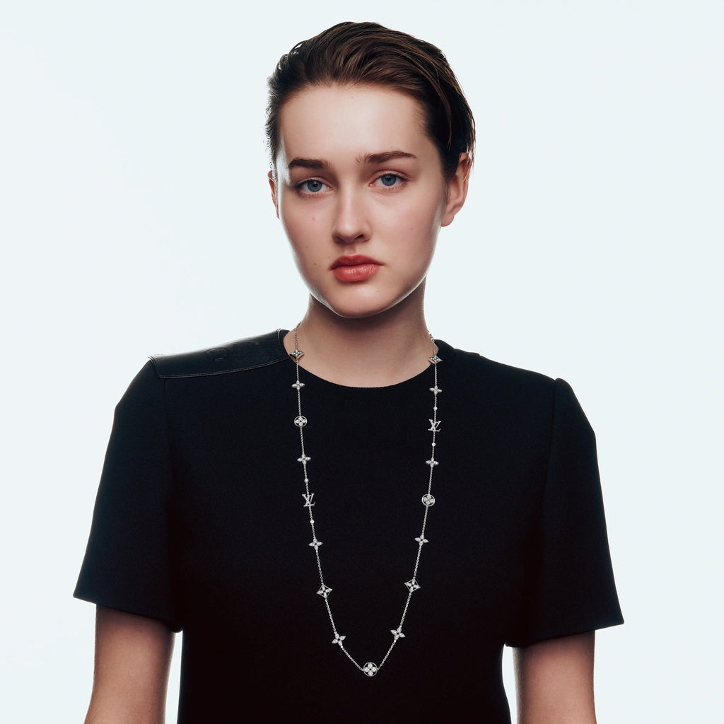 Idylle Blossom Multi-Motif Long Necklace, White Gold and Diamonds