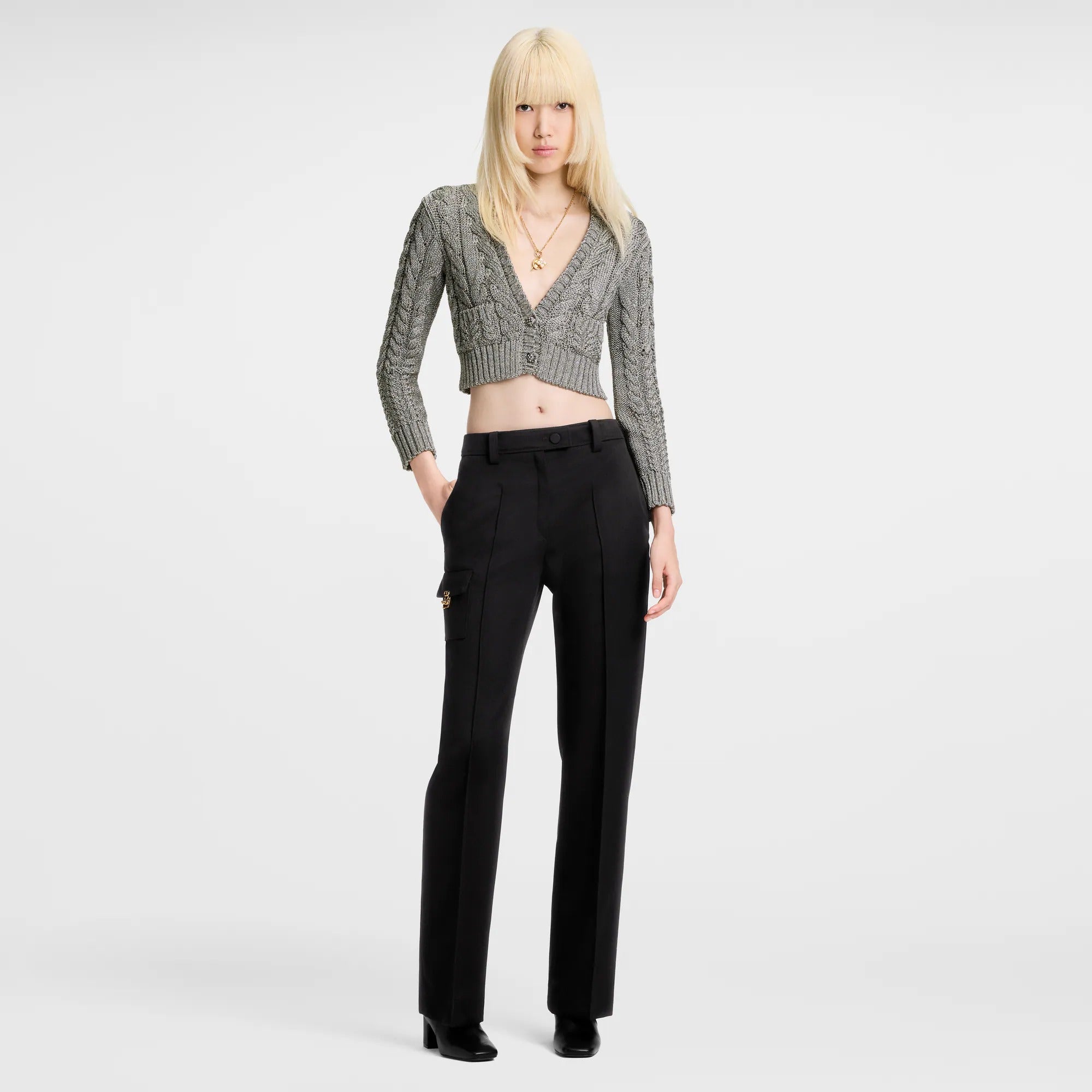 Cropped Cable Knit Cardigan