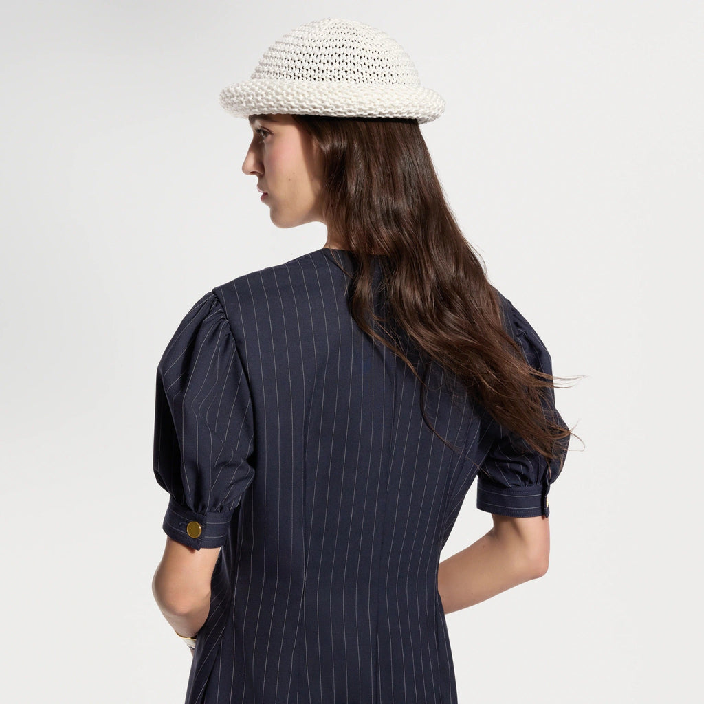 Contrast Bib Pinstriped Dress