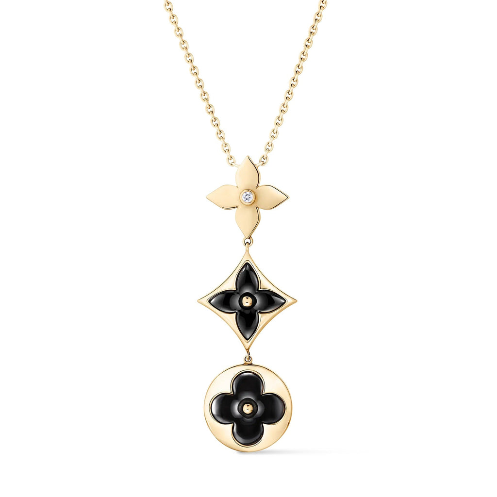 Color Blossom M Star and Sun Multi-Motif Pendant, Yellow Gold, Onyx and Diamond