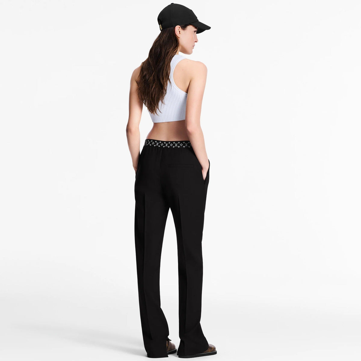 Straight Cut Pants With Monogram Elastic Belt
