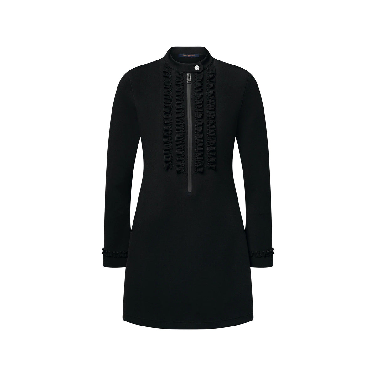 Ruffle Trim Long-Sleeved Technical Jersey Dress