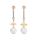 Blossom long earrings, 3 golds and diamonds