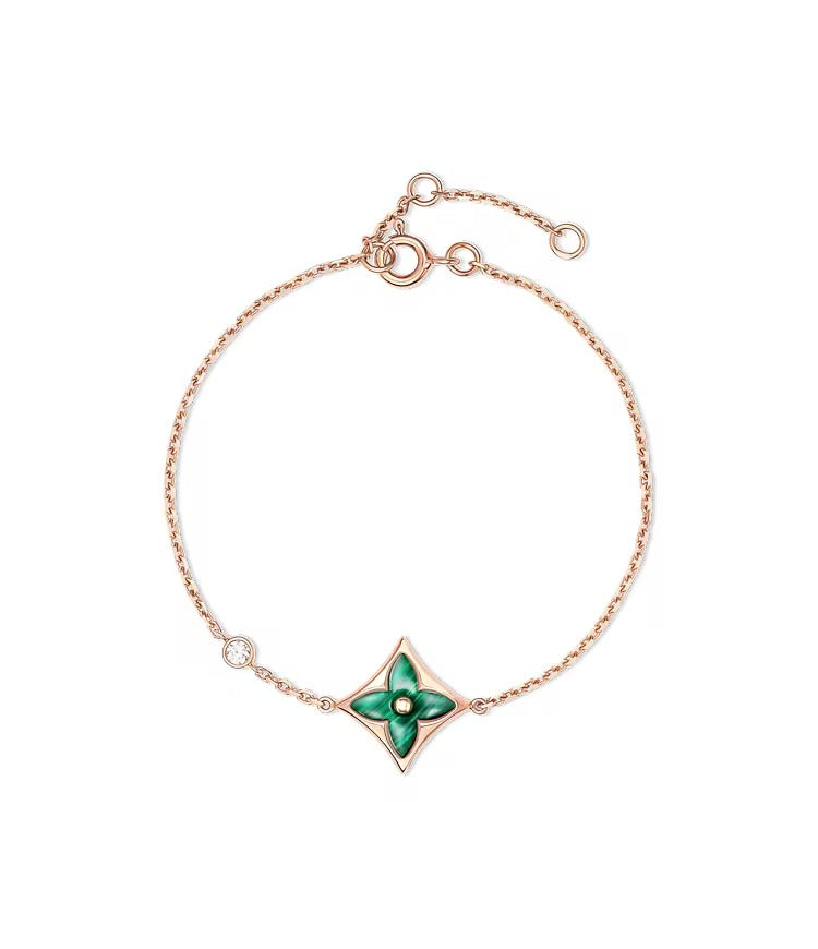 Color Blossom BB Star Bracelet, Pink Gold, Malachite and Diamond