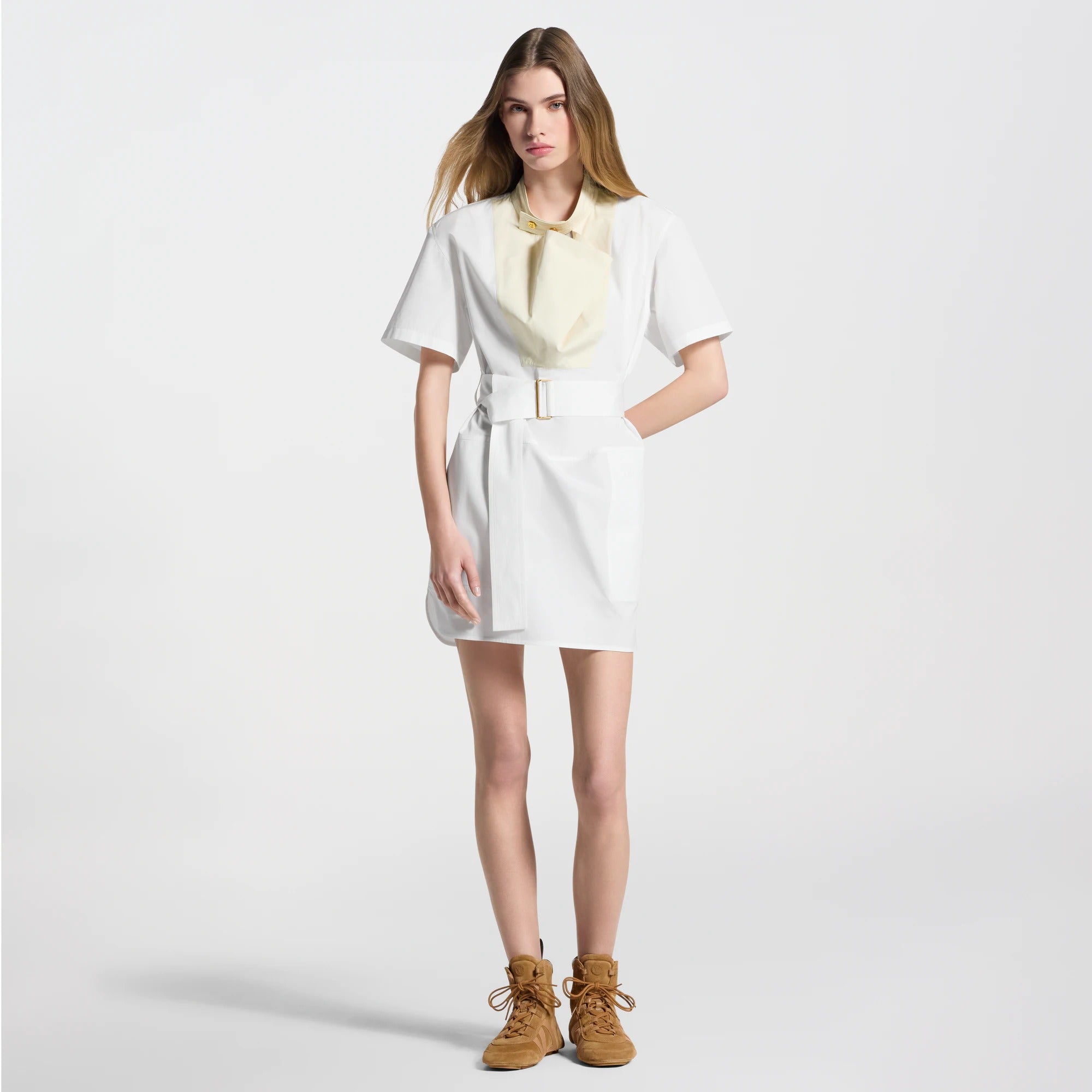 Bib Insert Belted Dress