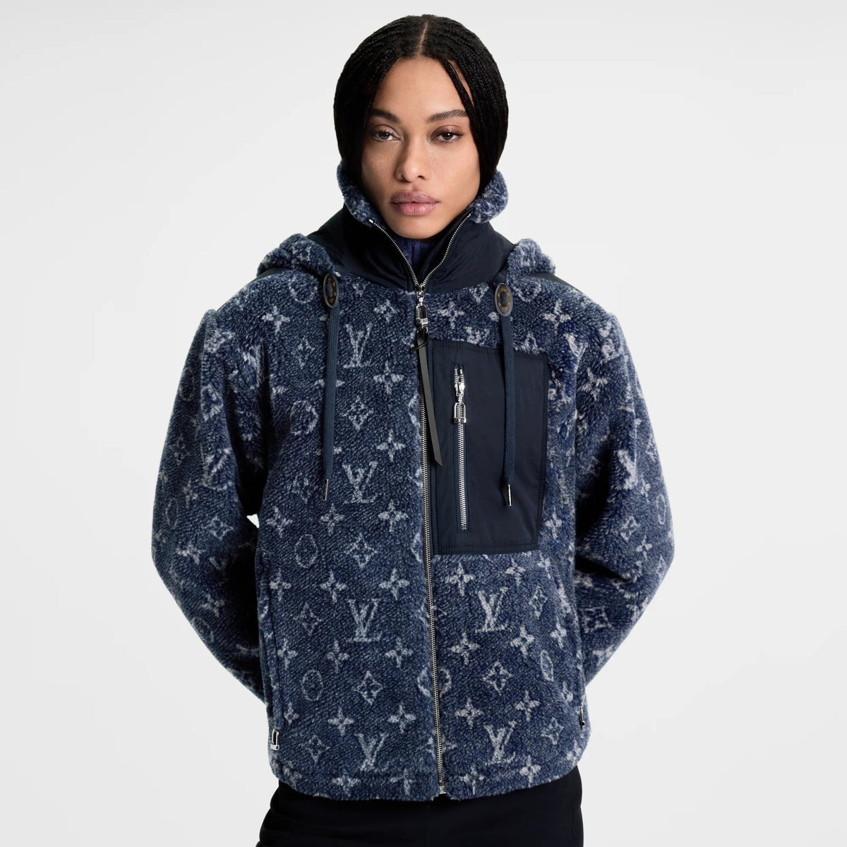 Denim-Effect Monogram Fleece Jacket