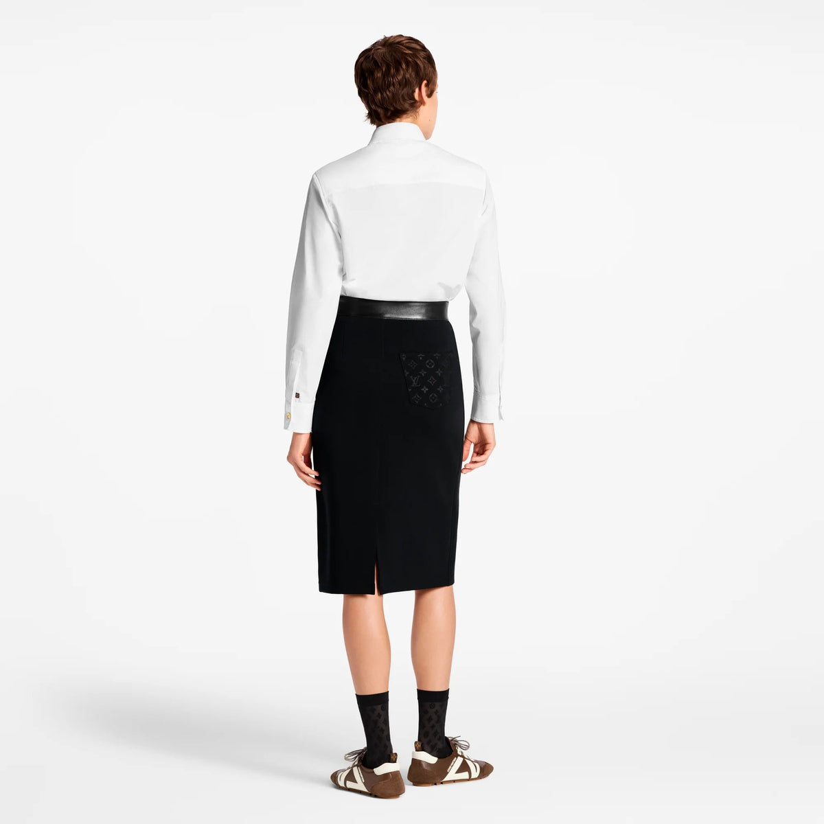 Leather Accent Technical Jersey Skirt