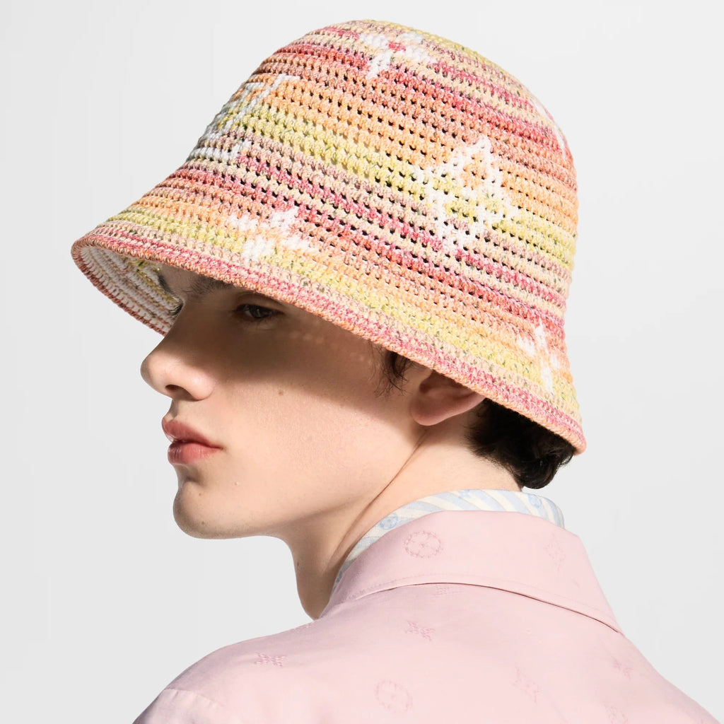 Monogram Stripes Crochet Bucket Hat