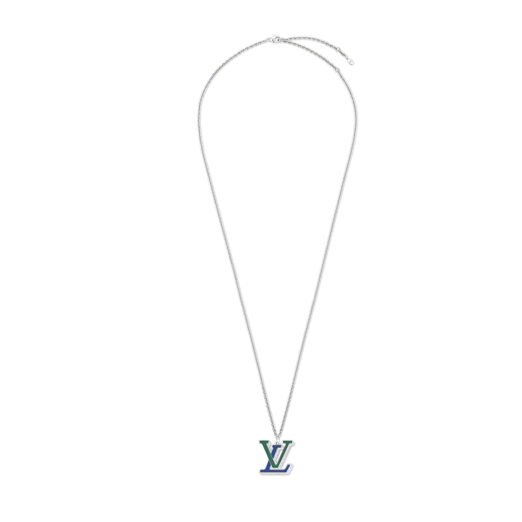 LV Large Pendant, White Gold, Diamonds, Blue Agate and Green Agate