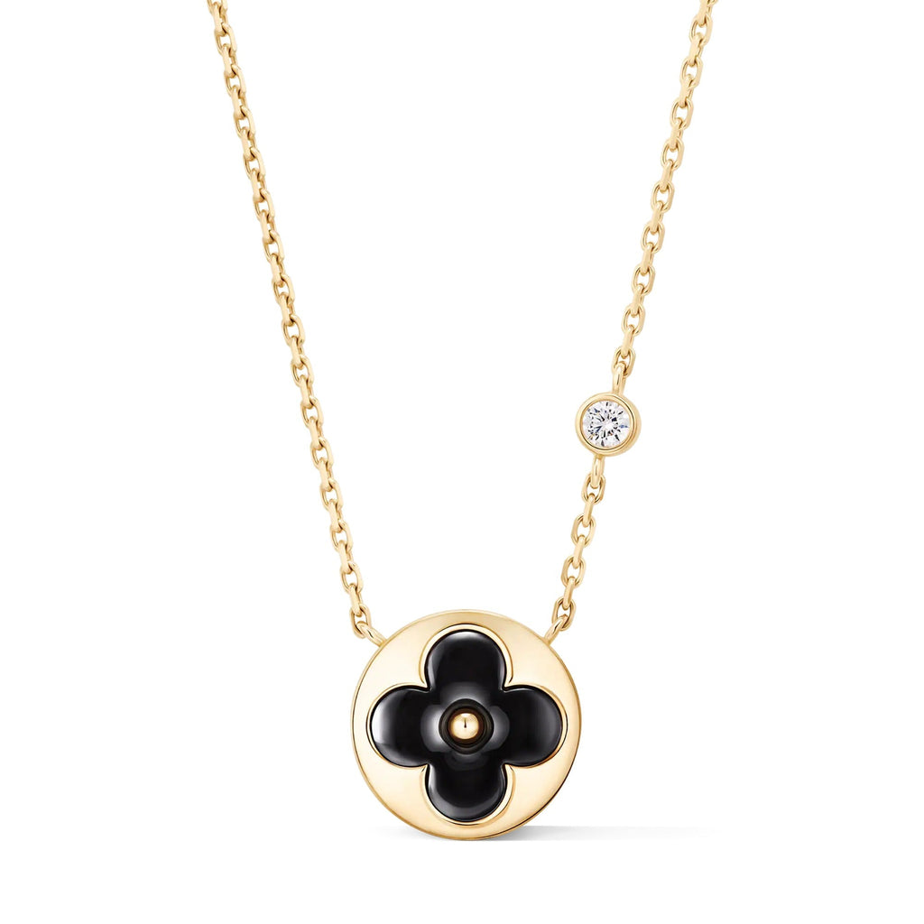 Color Blossom BB Sun Pendant, Yellow Gold, Onyx and Diamond