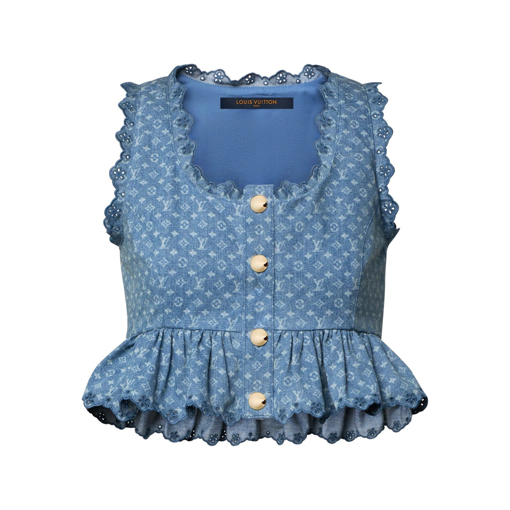 Monogram Denim Peplum Crop Top