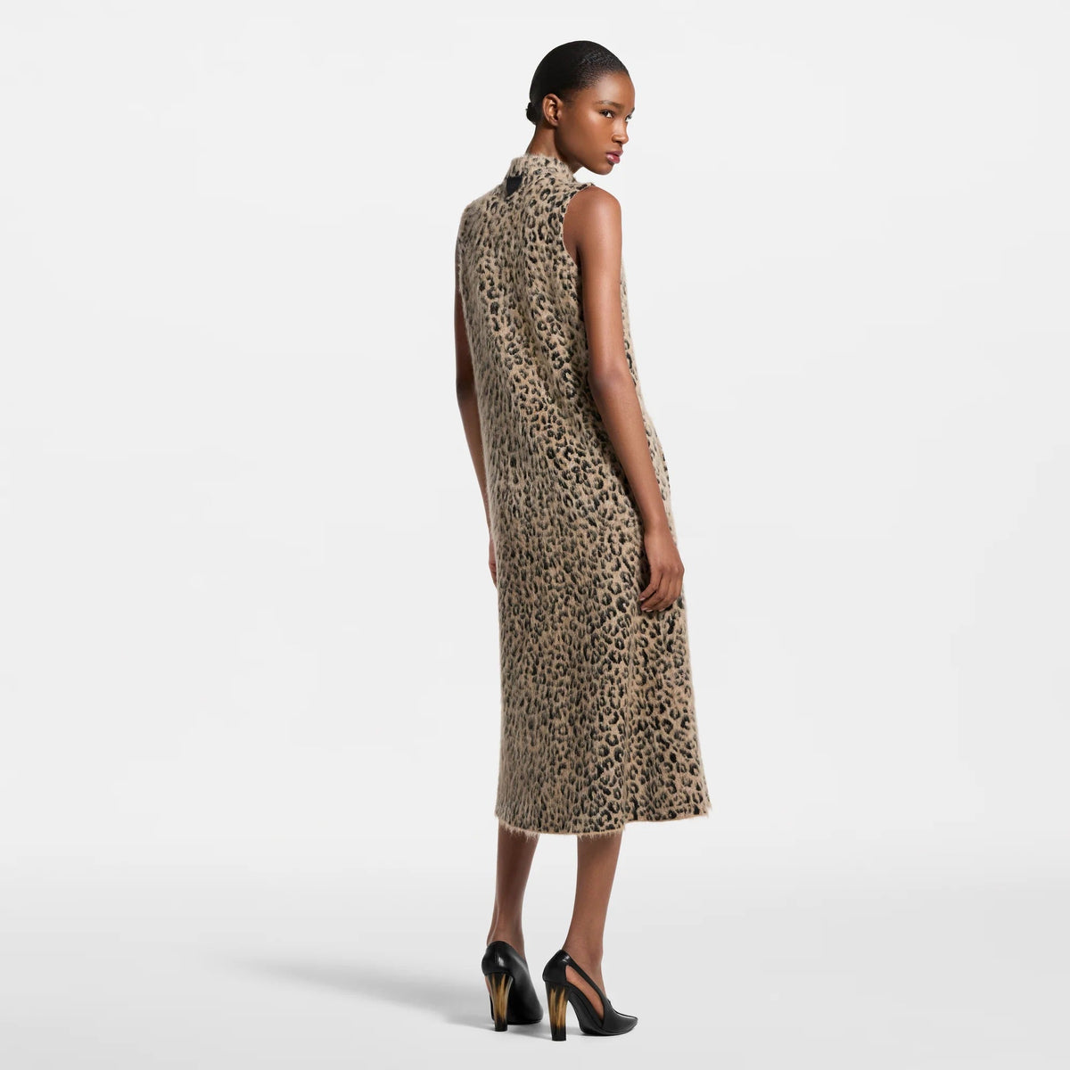 Sleevless Leopard Knit Coat