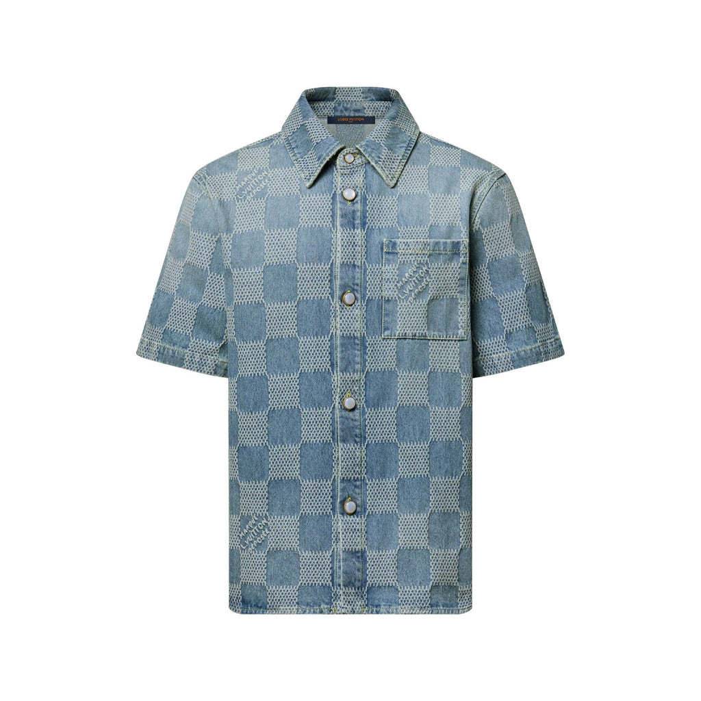 Damier 3D Light Denim Short-Sleeved Shirt