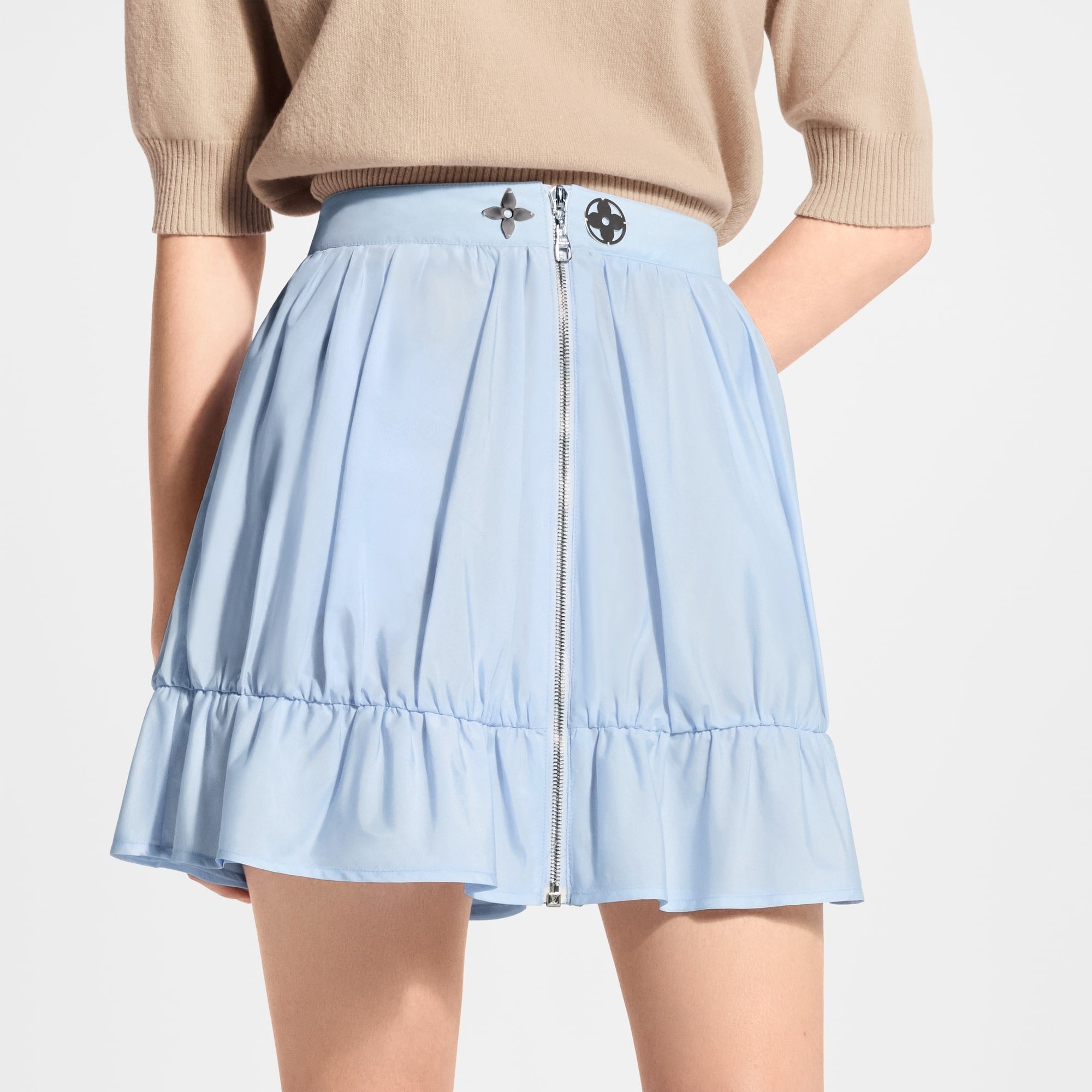 Zipper Front Ruffle Mini Skirt