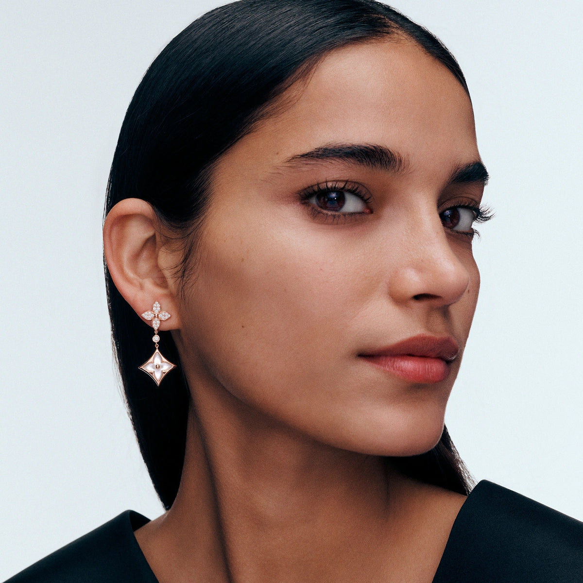 Color Blossom M Star Multi-Motif Earrings, Pink Gold, White Mother-of-Pearl and Diamonds