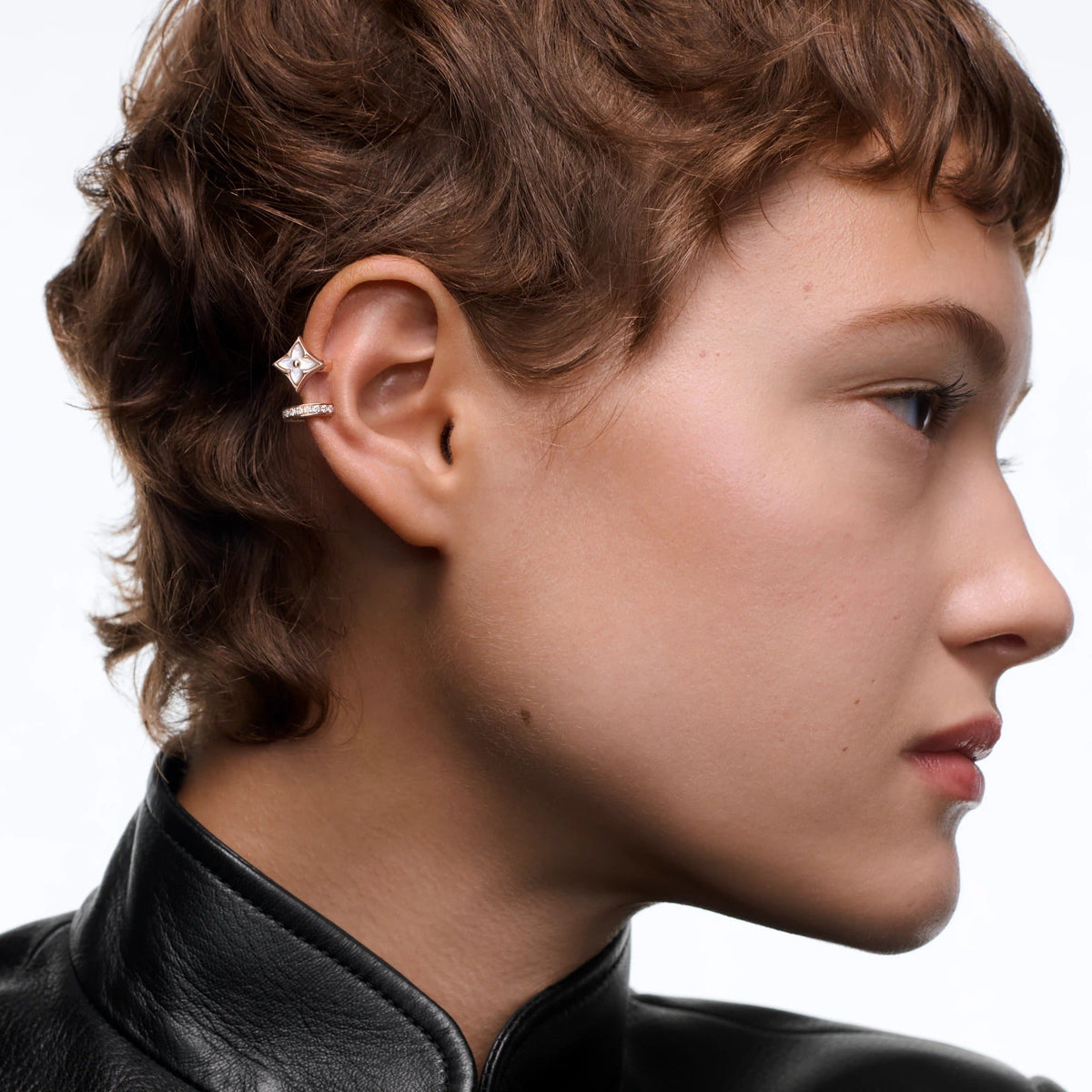 Color Blossom XS Star Earcuff, Pink Gold, White Mother-of-Pearl and Diamonds - per unit