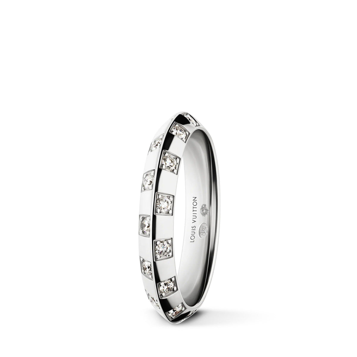 Le Damier de Louis Vuitton Small Ring, White Gold and Diamonds