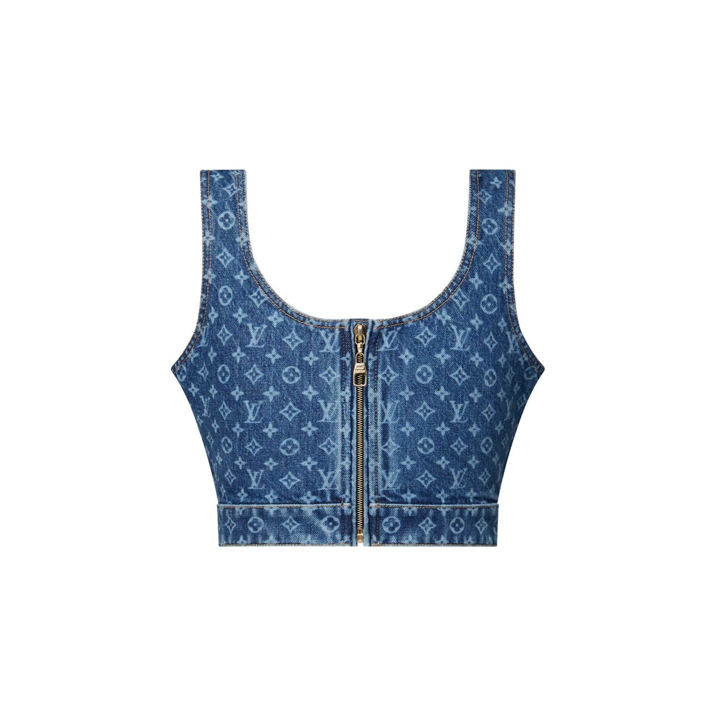 Monogram Denim Buckle Strap Crop Top