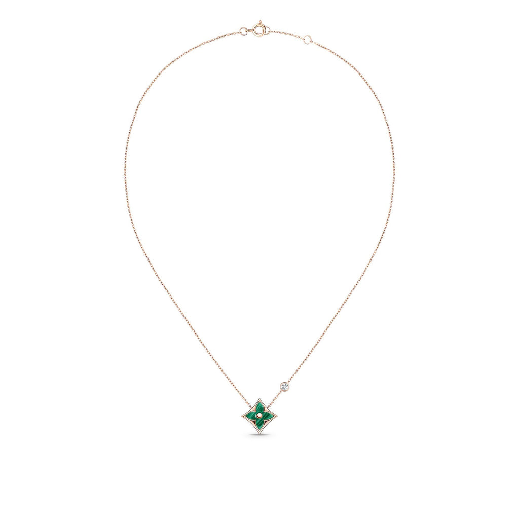 Color Blossom BB Star Pendant, Pink Gold, Malachite and Diamond