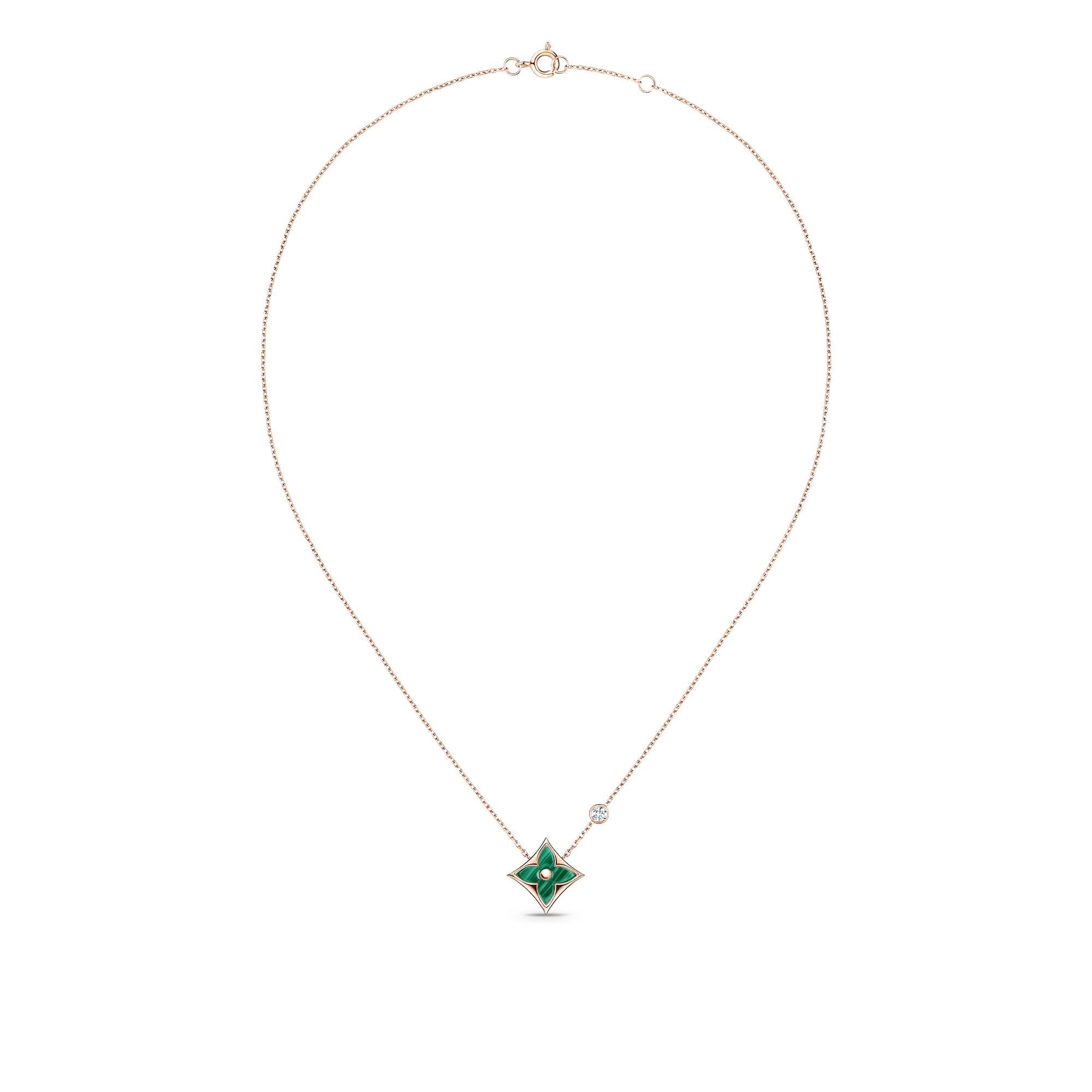 Color Blossom BB Star Pendant, Pink Gold, Malachite and Diamond