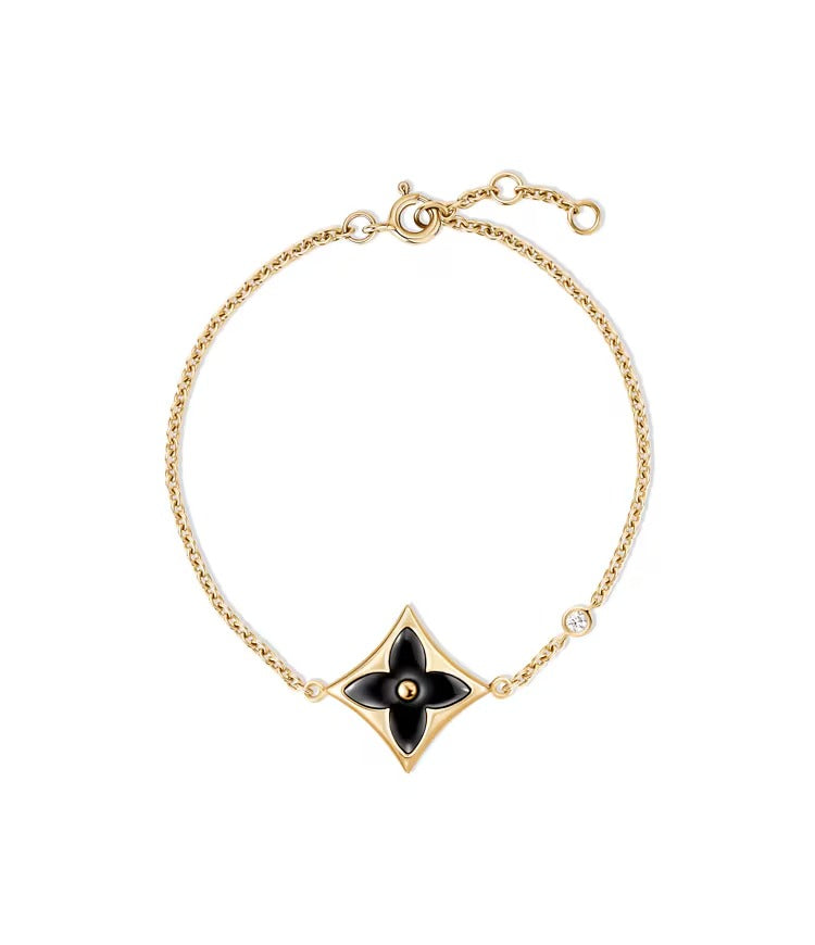 Color Blossom Bb Star Bracelet, Yellow Gold, Onyx And Diamond