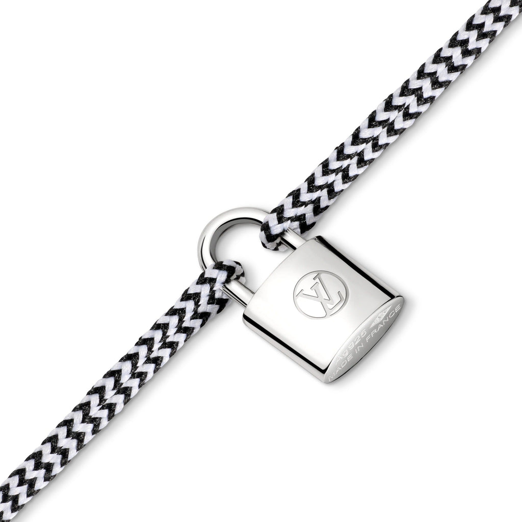 Silver Lockit Bracelet, Sterling Silver, Black and White Polyester Cord with Football Charm