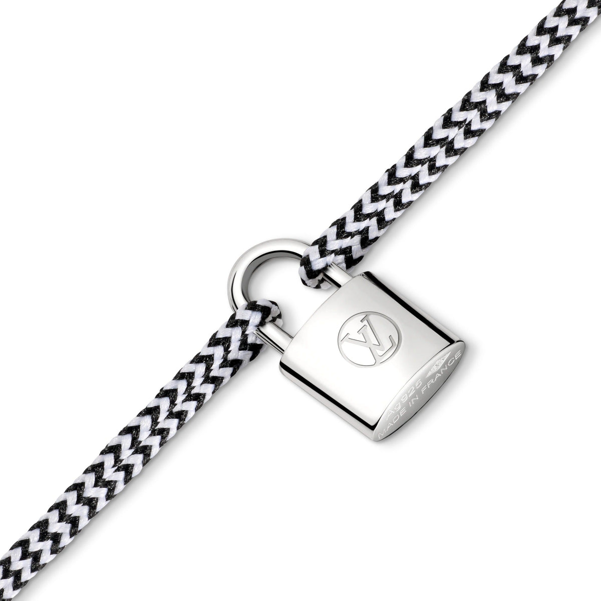 Silver Lockit Bracelet, Sterling Silver, Black and White Polyester Cord with Football Charm