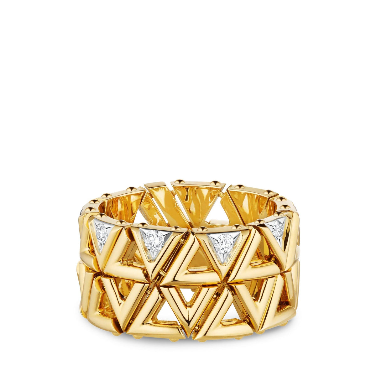LV Volt Mesh Ring, Yellow Gold And Diamonds