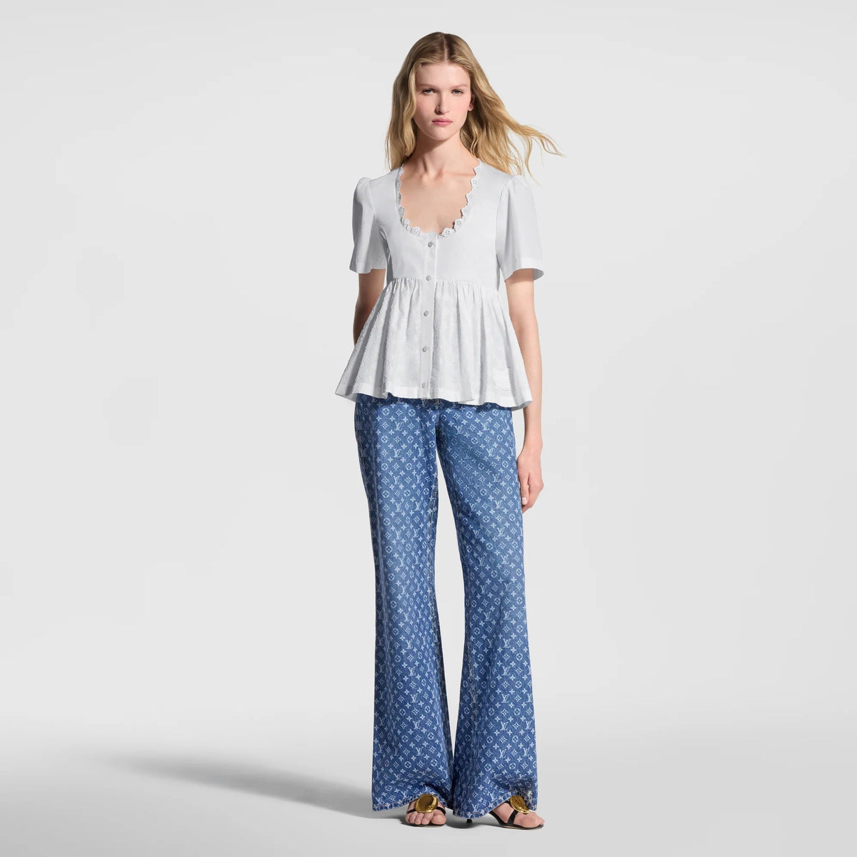 Broderie Trim Peplum Top