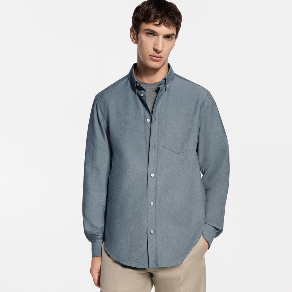 Cotton-Silk Chambray Long-Sleeved Shirt