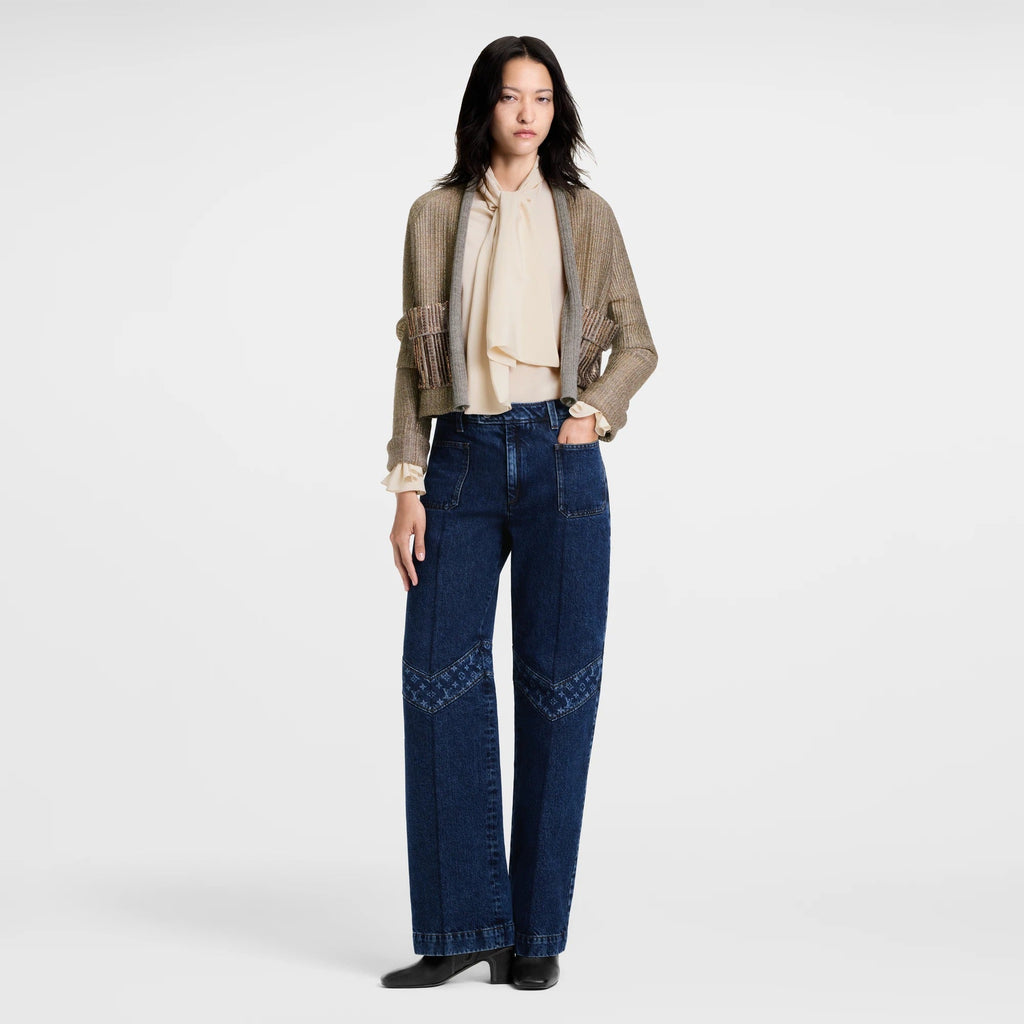 Monogram Accent Raw Denim Jeans
