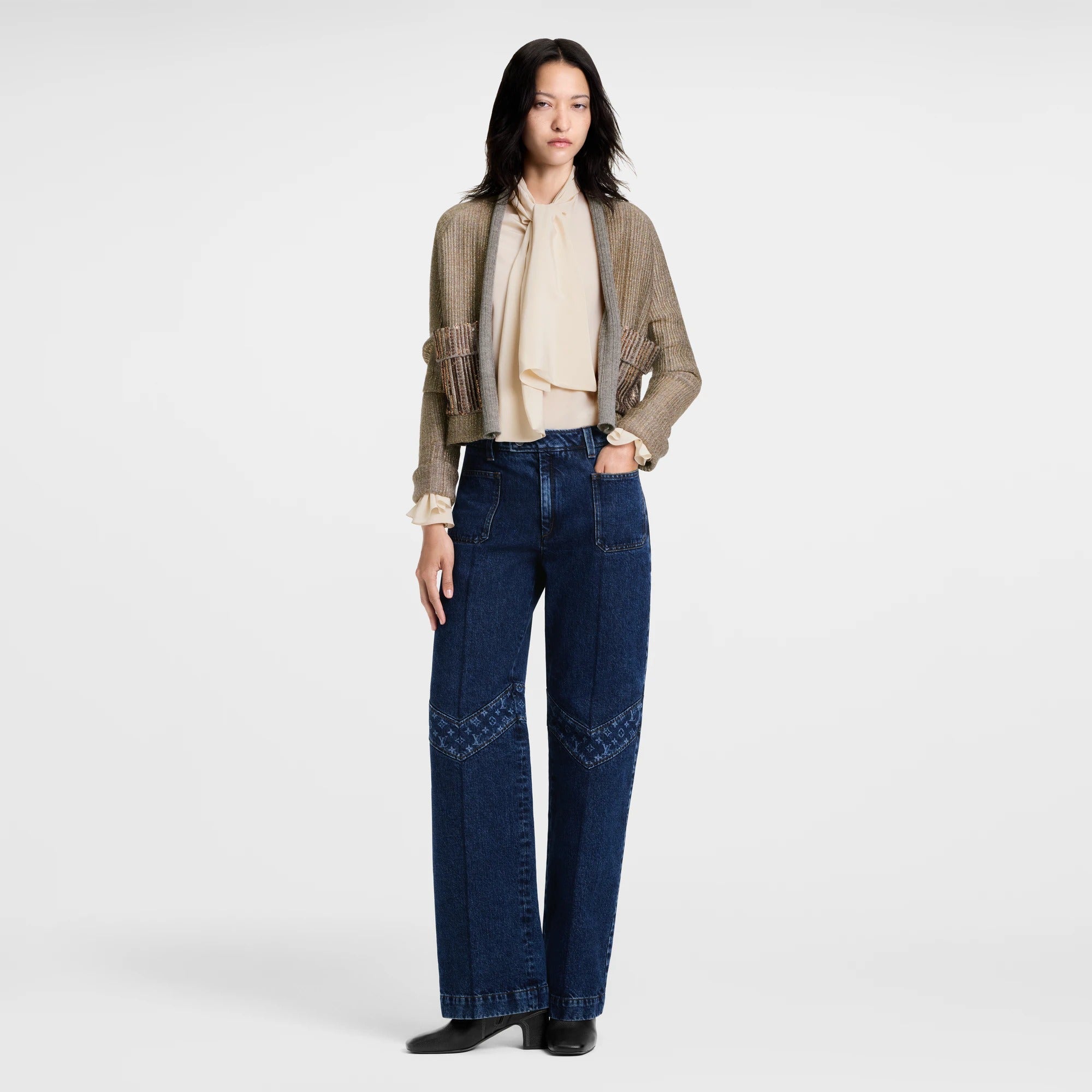 Monogram Accent Raw Denim Jeans