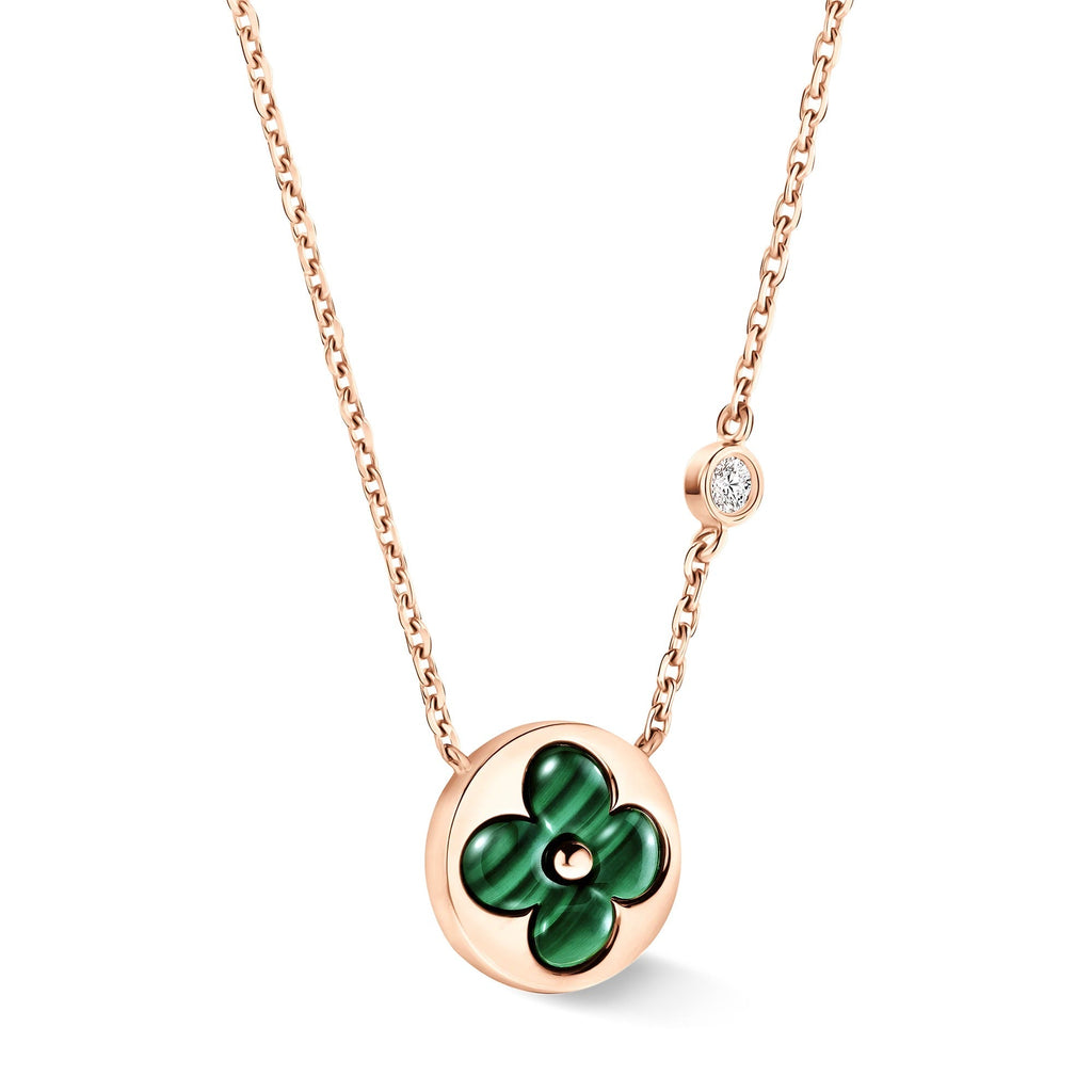 Color Blossom BB Sun Pendant, Pink Gold, Malachite and Diamond