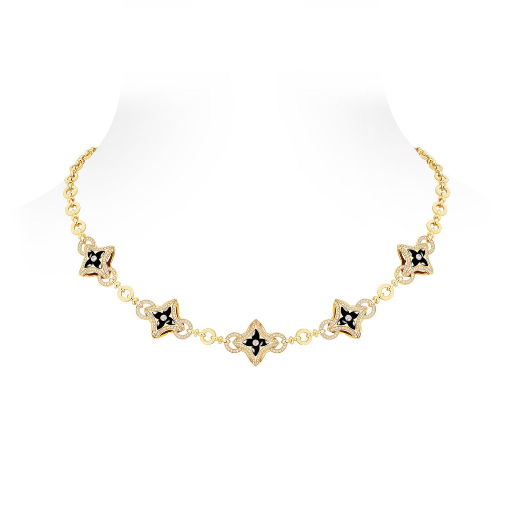Ever Blossom Necklace, Yellow Gold, Onyx & Diamonds