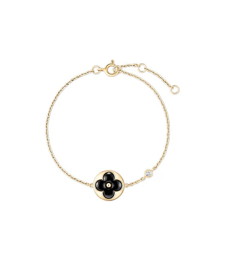 Color Blossom BB Sun Bracelet, Yellow Gold, Onyx and Diamond